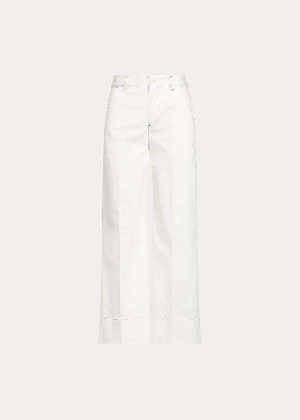 Pantalones Polo Ralph Lauren Mujer Blancos Claro - Cotton-Blend Wide-Leg - NXPBR3781